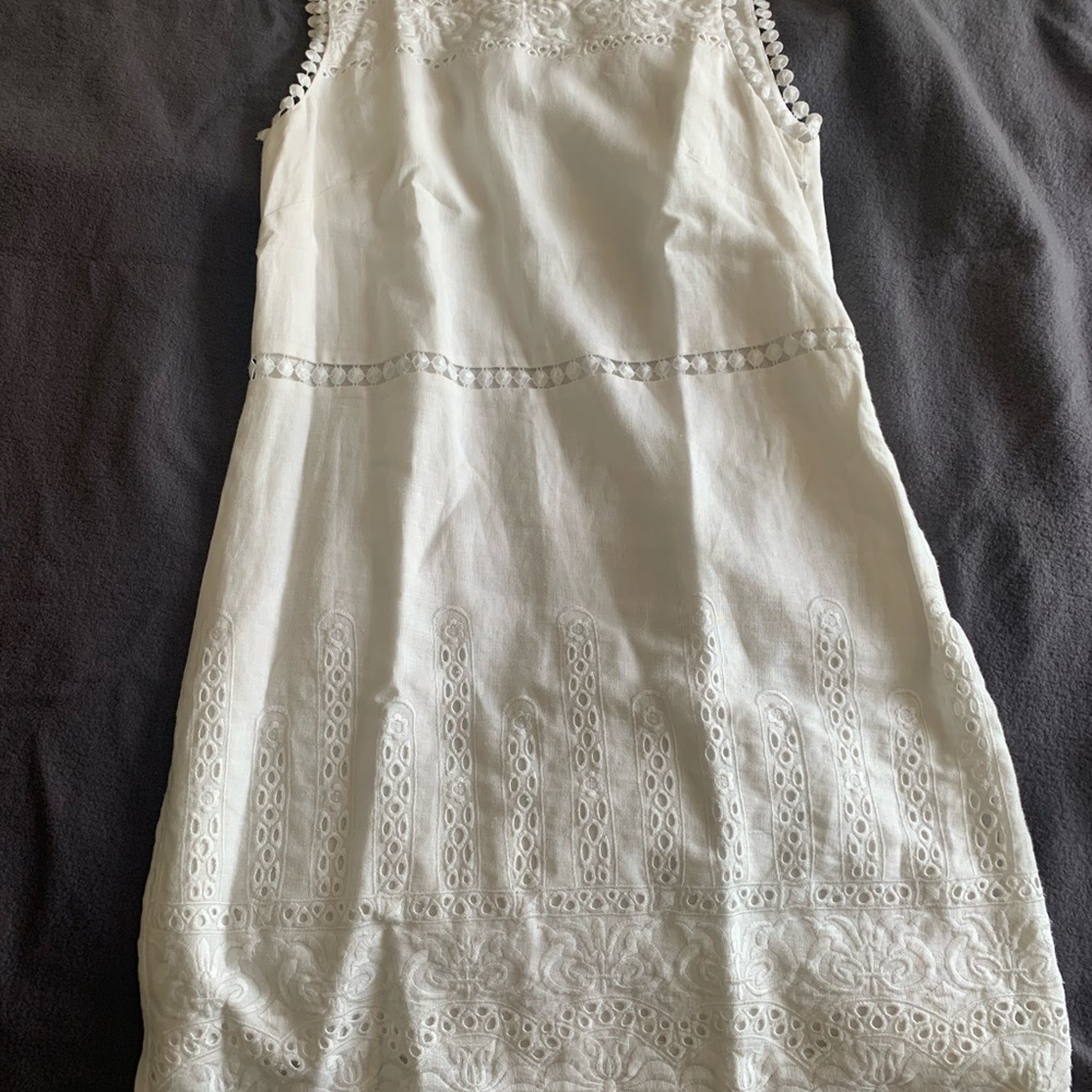 Rene Derhy Women's white lace detailed knee-length dress